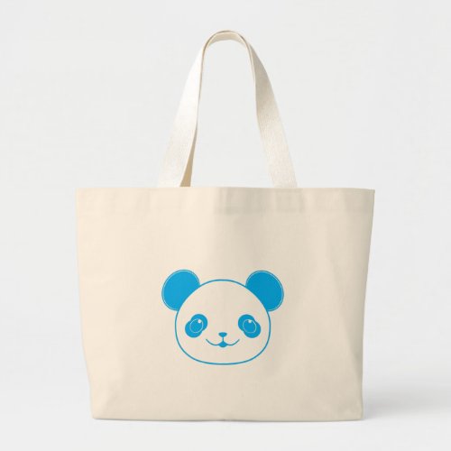 Blue Kawaii Panda Bear Large Tote Bag