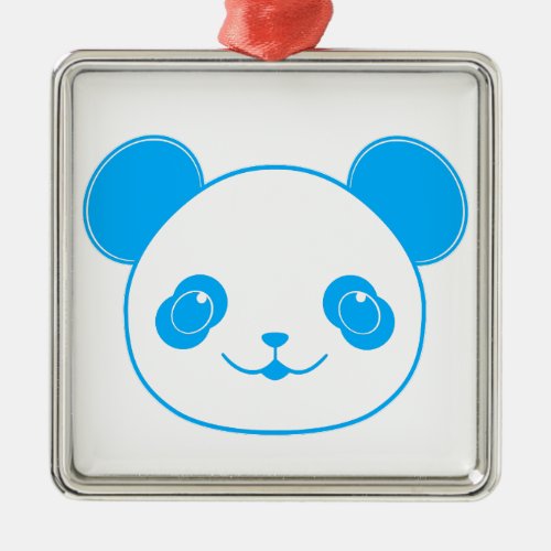 Blue Kawaii Panda Bear Metal Ornament