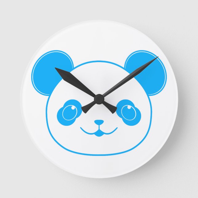 Blue Kawaii Panda Bear Round Clock (Front)
