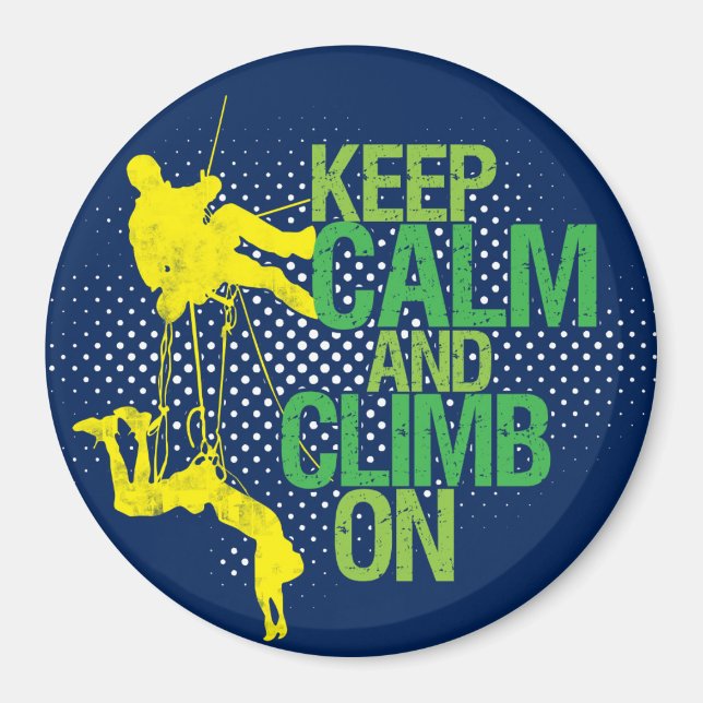 Blue Keep Calm and Climb On Rock Climbing Magnet (Front)