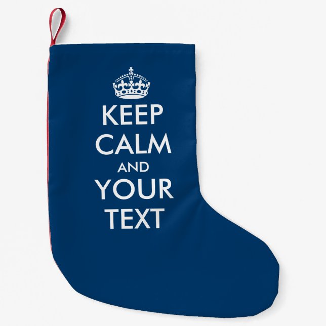 Blue Keep calm carry on small Christmas Stocking (Front)