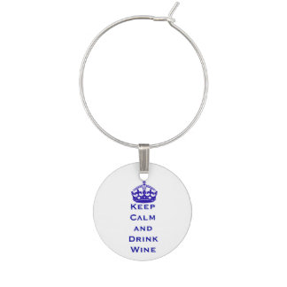 Blue Keep Calm Wine Glass Charm
