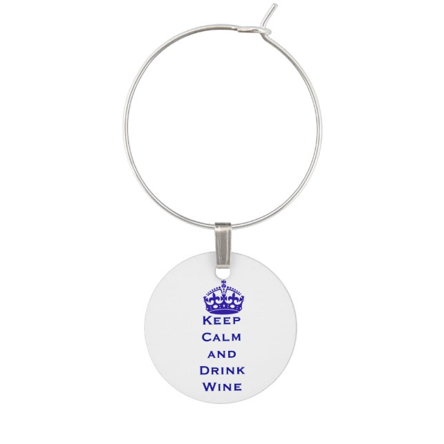 Blue Keep Calm Wine Glass Charm (Front)