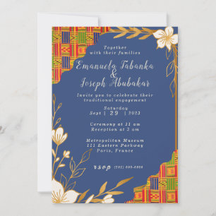 Blue Kente Wedding invitation, Afrocentric Invite
