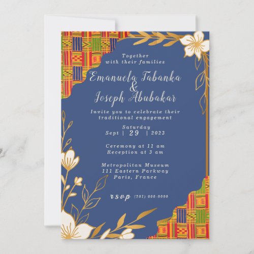 Blue Kente Wedding invitation Afrocentric Invite