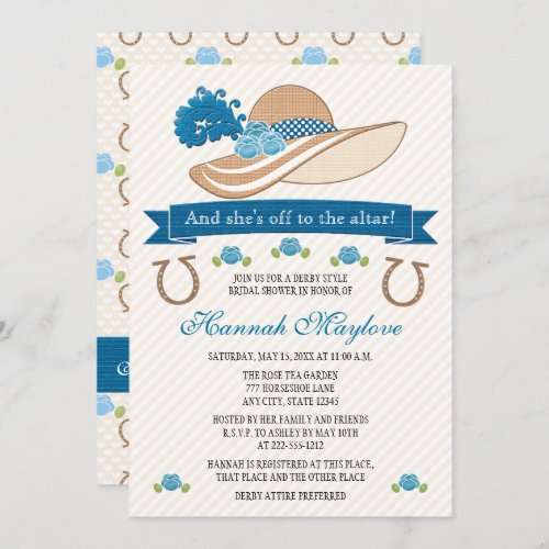 Blue Kentucky Derby Themed Hat Bridal Shower Invitation