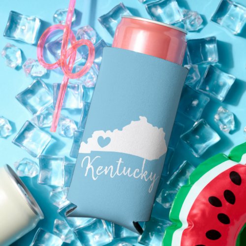 Blue Kentucky State Map Love Heart  Summer  Seltzer Can Cooler