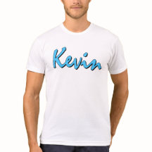 Blue Kevin Logo on White T Shirt