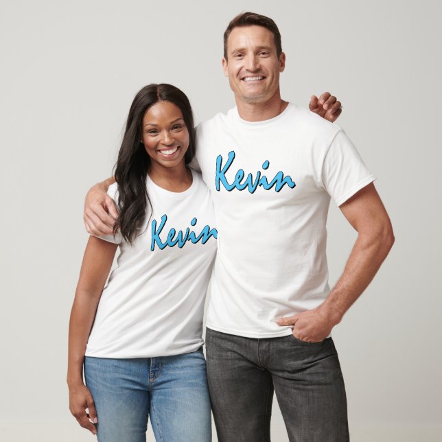 Blue Kevin Logo on White T Shirt (Unisex)