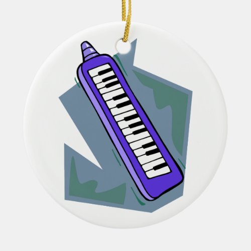 Blue Keytar portable 80s keyboard piano graphic Ceramic Ornament