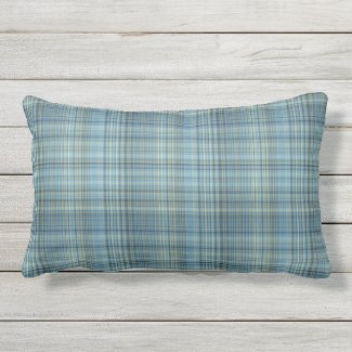 Blue Khaki Glen Plaid Outdoor Lumbar Pillow