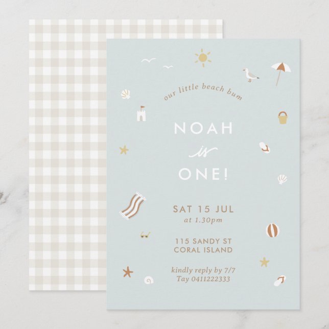 Blue Kids Beach Pool Party Theme Birthday Invitation (Front/Back)