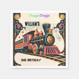 blue kids boys Vintage two train 2nd birthday Napkins