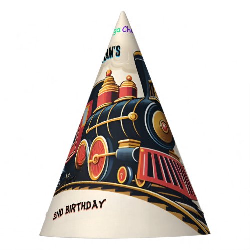 blue kids boys Vintage two train 2nd birthday Party Hat