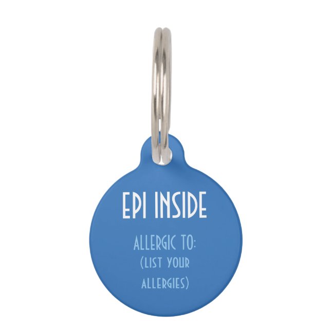 Blue Kids Epi Inside Emergency Contact Allergy Pet Tag (Front)