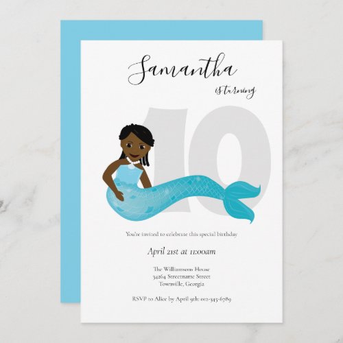 Blue Kids Mermaid Birthday Invitation