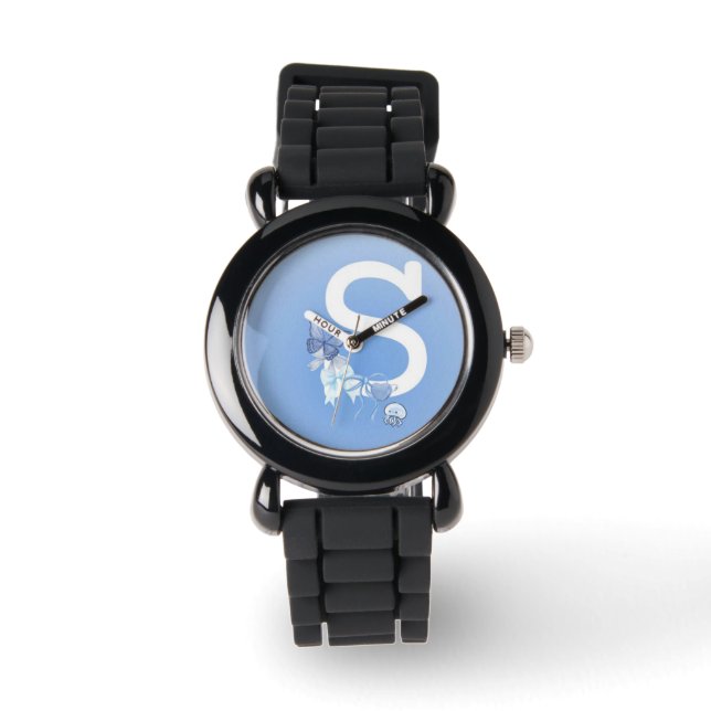  Blue Kids Watch – Cute "S" Design for Girls (Front)