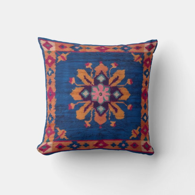 Blue Kilim Rug Pillows: A Blend of Persian and Tur Throw Pillow (Front)