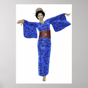 Blue Kimono Geisha Poster