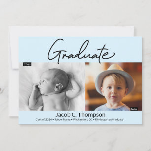 Blue Kindergarten Graduate Then and Now Grad Photo Announcement