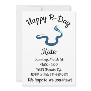 Blue King Cobra Happy B-day  Invitation