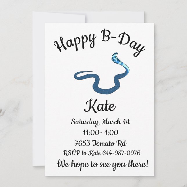 Blue King Cobra Happy B-day  Invitation (Front)