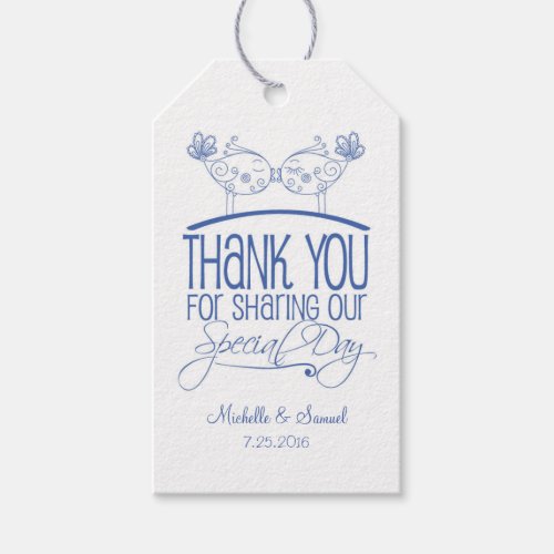 Blue Kissing Birds Wedding Thank You Tags