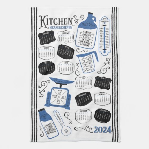 Blue Kitchen Conversions Full Year 2024 Calendar Kitchen Towel