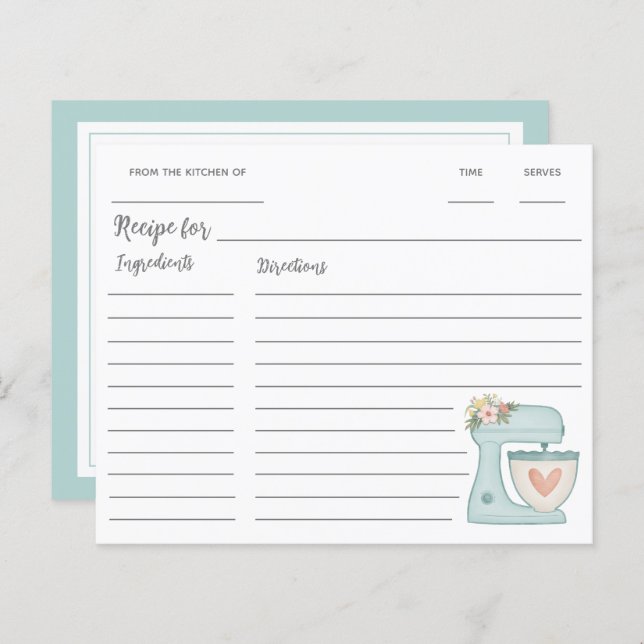 Blue Kitchen Stand Mixer Recipe (Front/Back)