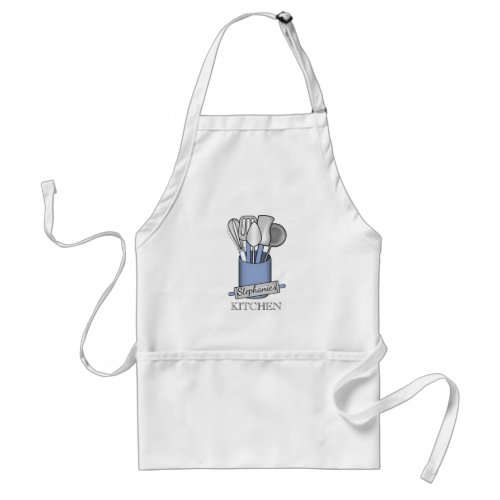 Blue Kitchen Utensil Caddy  Rolling Pin Monogram Adult Apron