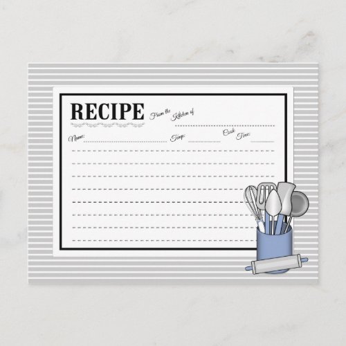 Blue Kitchen Utensil Caddy Rolling Pin Recipe Card