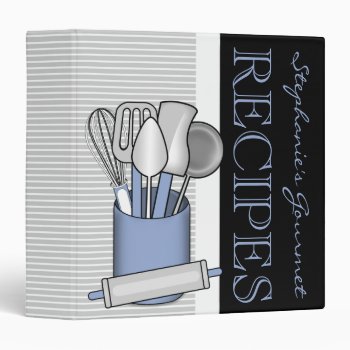 Blue Kitchen Utensils Rolling Pin Recipe Binder by TrendyKitchens at Zazzle