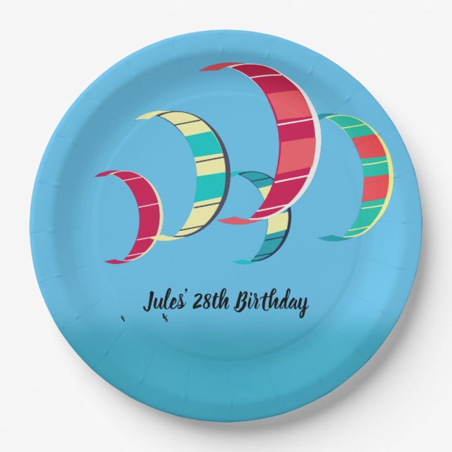 Blue Kite Surfing Themed Paper Plates (Front)