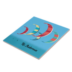 Blue Kiteboarding Design Ceramic Tile