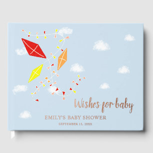 Blue Kites Baby Shower Gold Foil Wishes for Baby Foil Guest Book