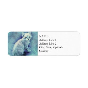 Blue Kitten Abstract Watercolor Label