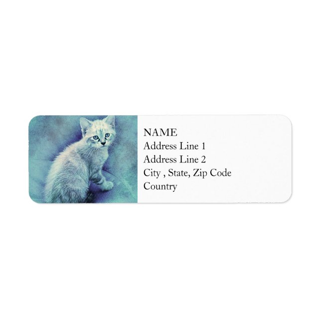 Blue Kitten | Abstract | Watercolor Label (Front)