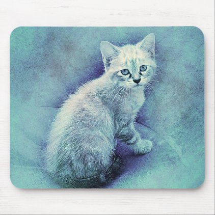 Blue Kitten | Abstract | Watercolor Mouse Pad