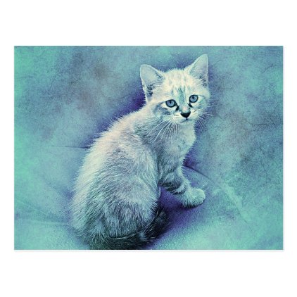 Blue Kitten | Abstract | Watercolor Postcard