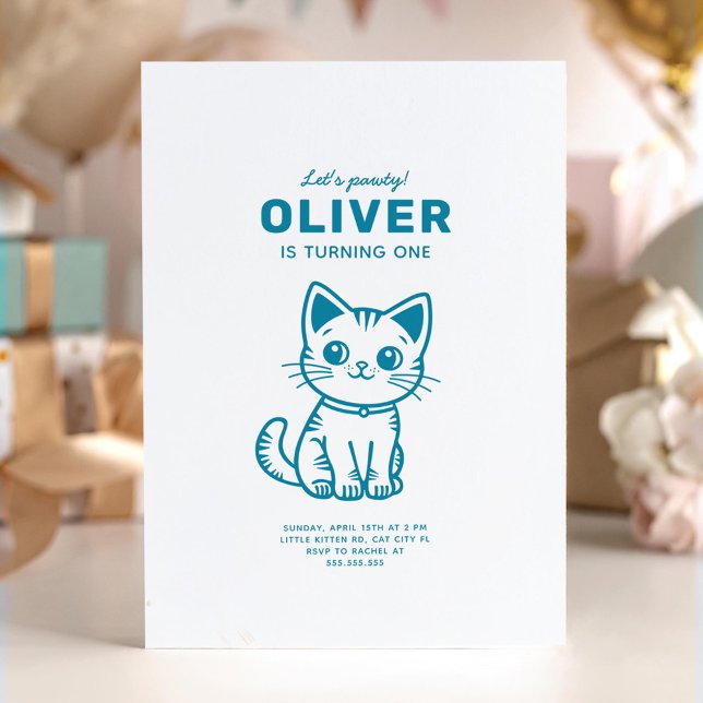 Blue kitten birthday party invitation (Creator Uploaded)