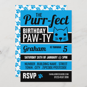 Blue Kitten Birthday Party Invitation