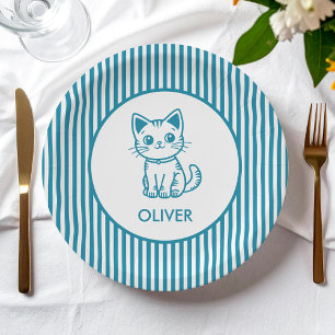 Blue kitten paper plates