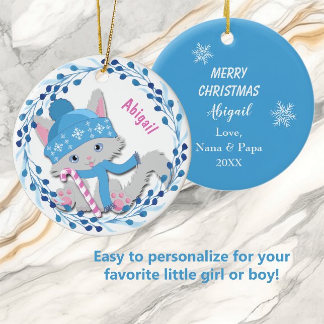 Blue Kitten Wreath Kids Ceramic Ornament (Creator Uploaded)