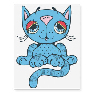 Blue Kitty Cat Graphic Design Temporary Tattoos