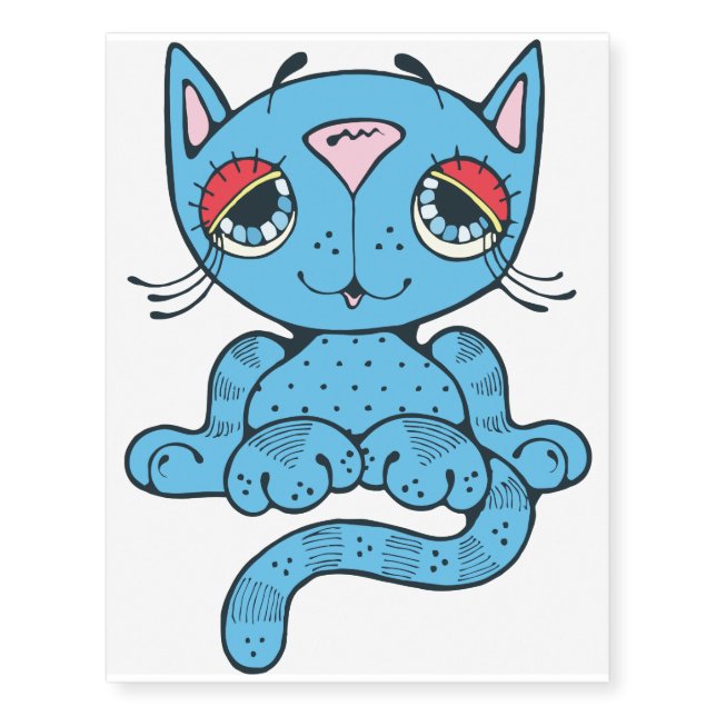 Blue Kitty Cat Graphic Design Temporary Tattoos (Front)