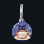Blue Kitty Cat Pet Name Tag<br><div class="desc">Cute name tag that is perfect for your pet cat. The front and back have a cartoon cat with a cup of coffee. A space for your pet's name and your phone number are customizable. Perfect for cats.</div>