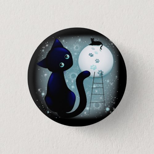 Blue Kitty Dream on the Moon Button