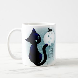 Blue Kitty Dream on the Moon Coffee Mug