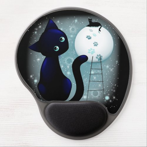 Blue Kitty Dream on the Moon Gel Mouse Pad