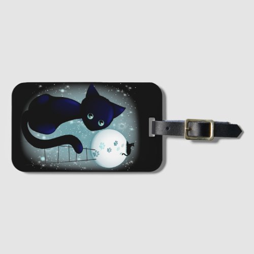 Blue Kitty Dream on the Moon Luggage Tag